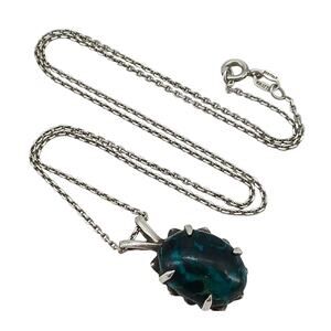 925 Sterling Silver Chrysocolla Cabochon Pendant Necklace 16” Throat Chakra